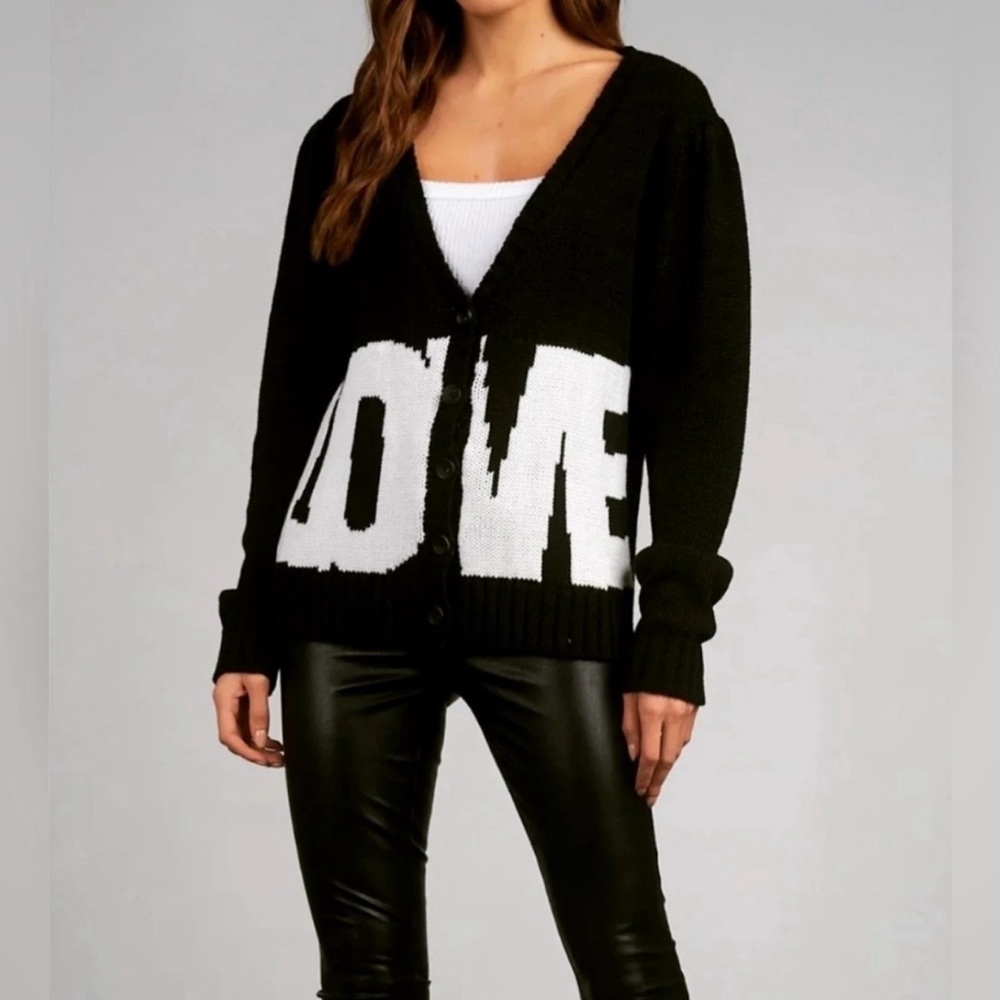 Elan Black and White LOVE Sweater
